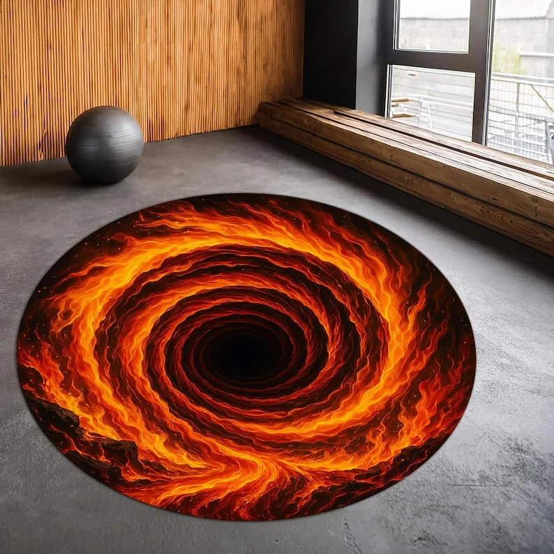 3D Flame Optical Illusion Rug – Soft Decorative Floor Mat for Bedroom, Leisure Area or Sofa Space