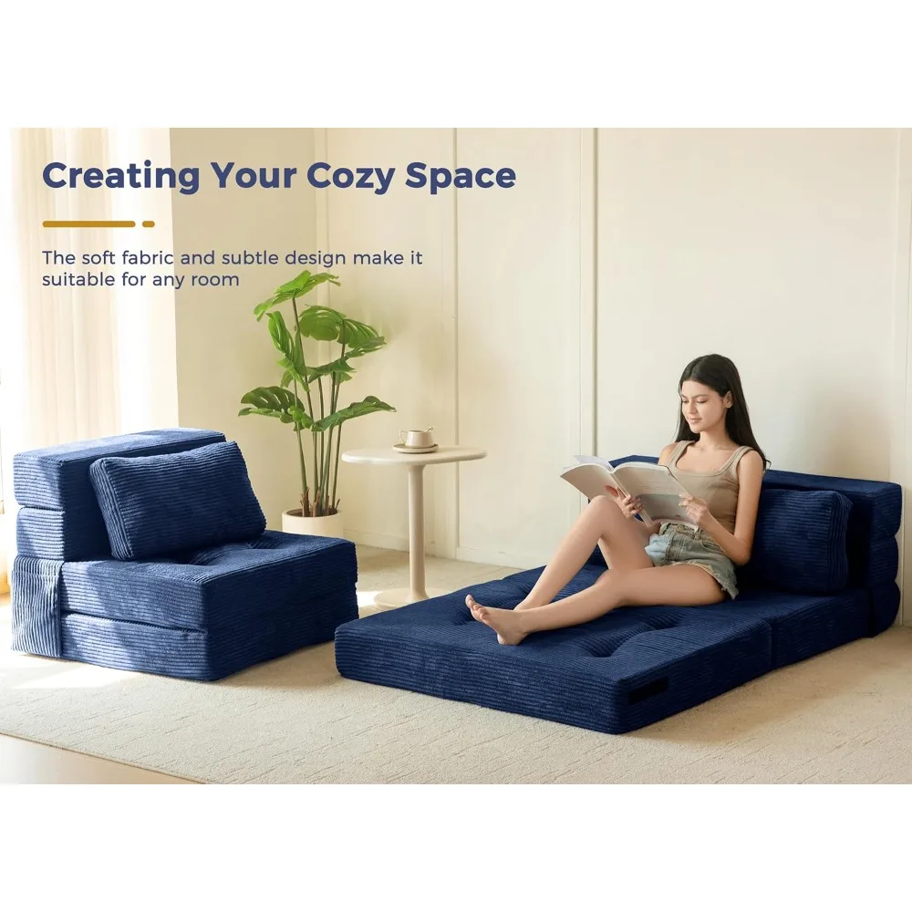 MAXYOYO 4-in-1 Convertible Sofa Bed, Fold-Out Sleeper Couch with Pillow, Tufted Folding Couch Bed Foam Floor Couch, Lazy Chair