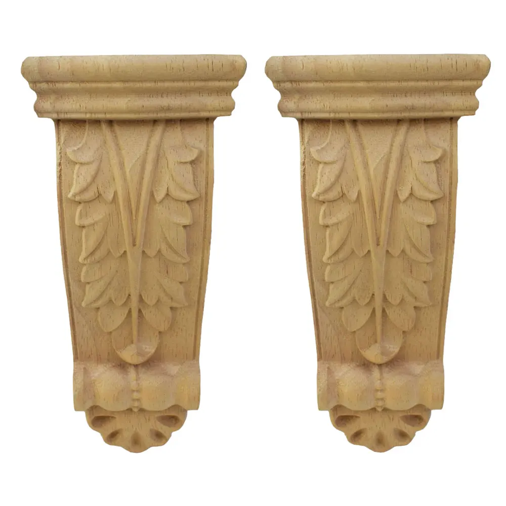 2Pcs Retro Vintage Wood Carved Onlay Applique Carpenter Frame Decal Furniture Decoration Wooden Craft Gate Unpainted Ornament