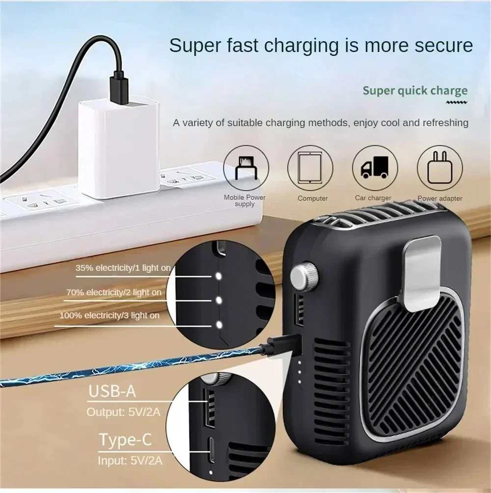 Mini ventilador para deportes al aire libre, ventilador de cintura de refrigeración, novedad de 2024, ventilador de cintura portátil de 10000mah, aire acondicionado recargable por USB, cuello colgante