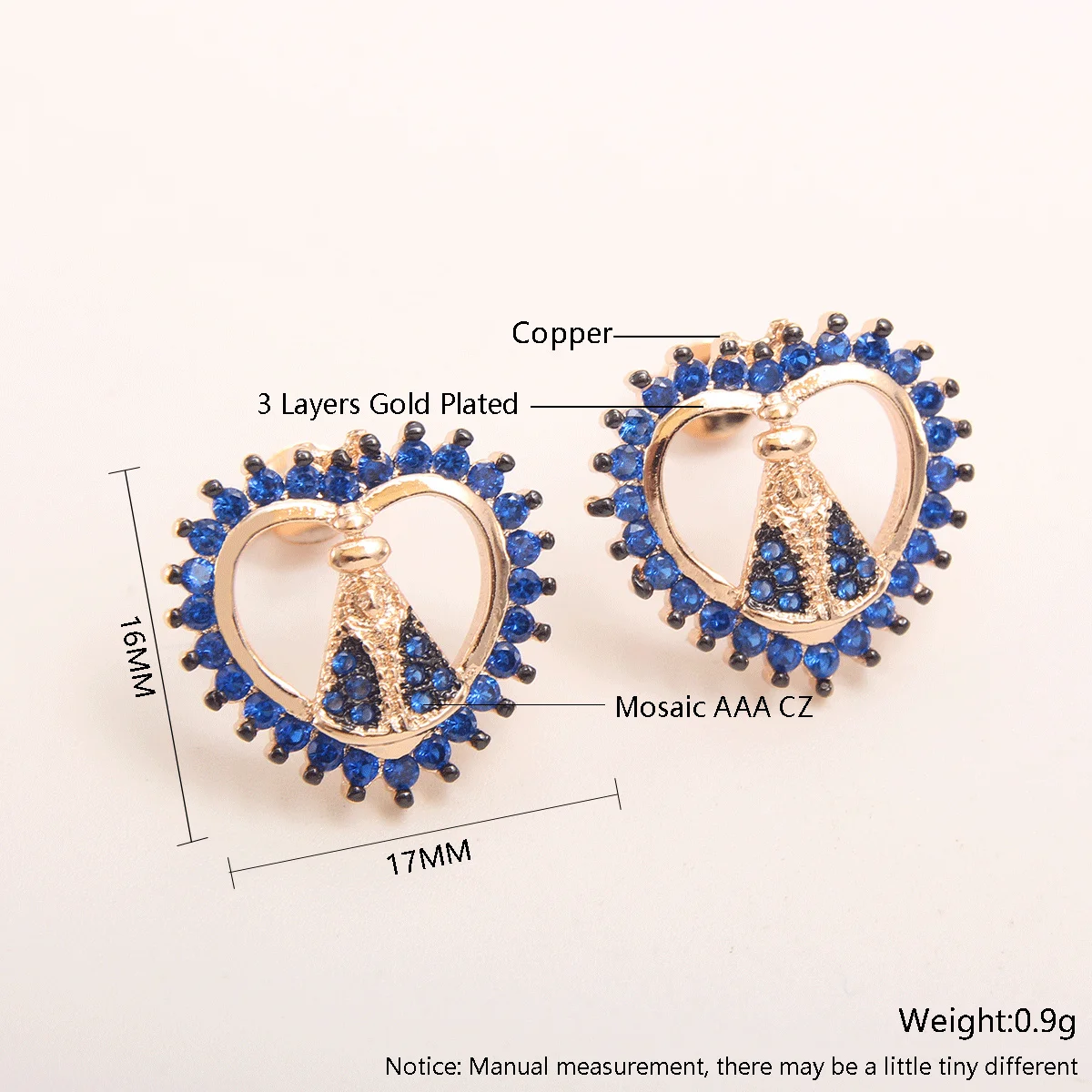 MHS.SUN Neueste Ohrstecker mit Jungfrau Maria, vergoldet, Mosaik-Ohrring mit blauem Zirkon, luxuriöser religiöser Schmuck für Frauen, Party-Geschenk – Detail 9