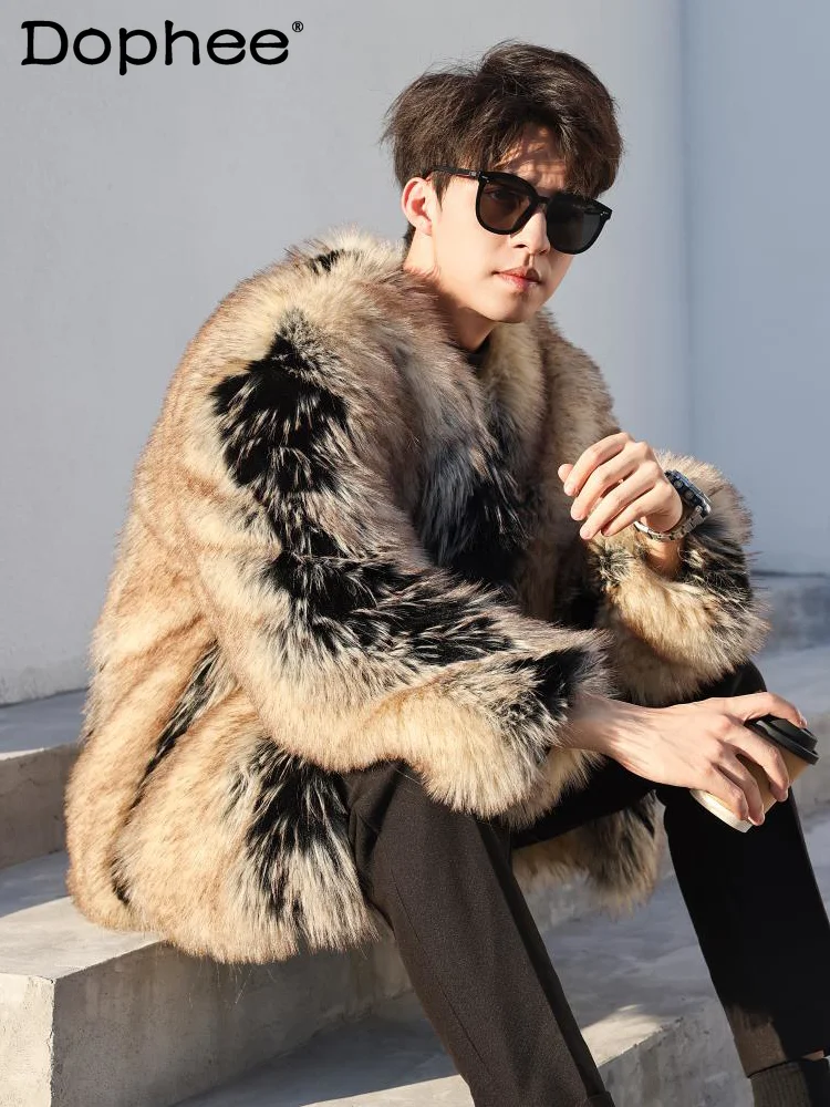 

2024 Autumn Winter New Fur Jackets High-end Environmentally Friendly Imitation Fox Hair Thickened Warm Over Size Men's Faux Fur