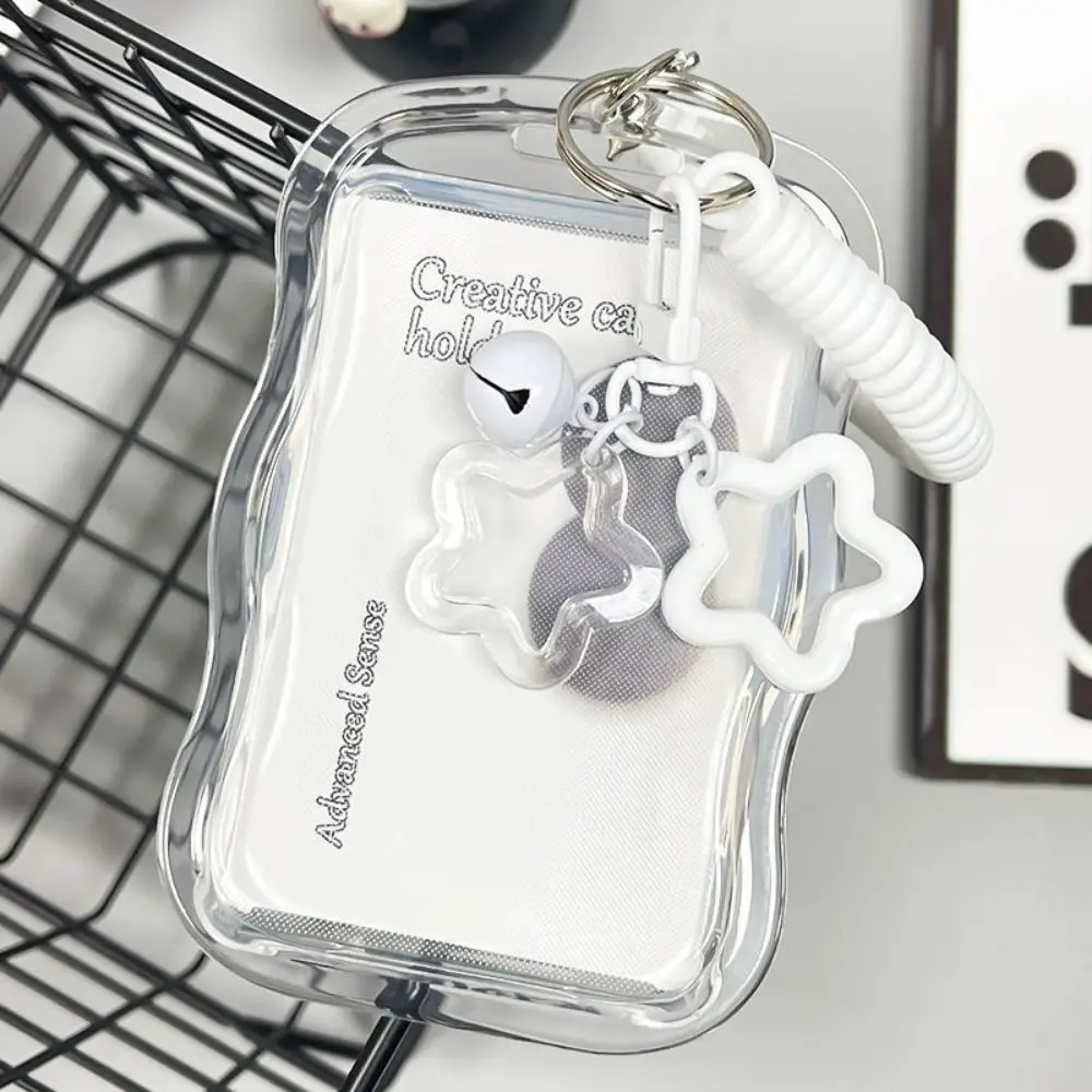 Soft Silicone Kpop Photocard Holder With Star Keychain Spring Rope Transparent Card Holder Sliding Cover