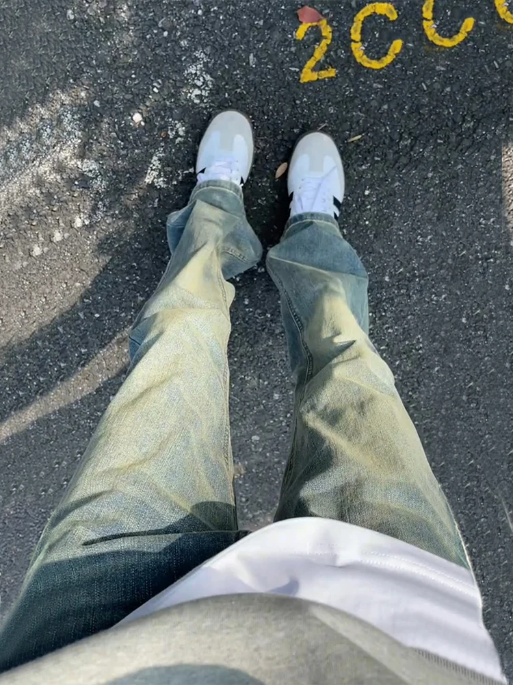 

Мужские летние джинсы Cleanfit Vintage Blue в американском стиле High Street, слегка расклешенные, прямые, зауженные, повседневные, для похудения