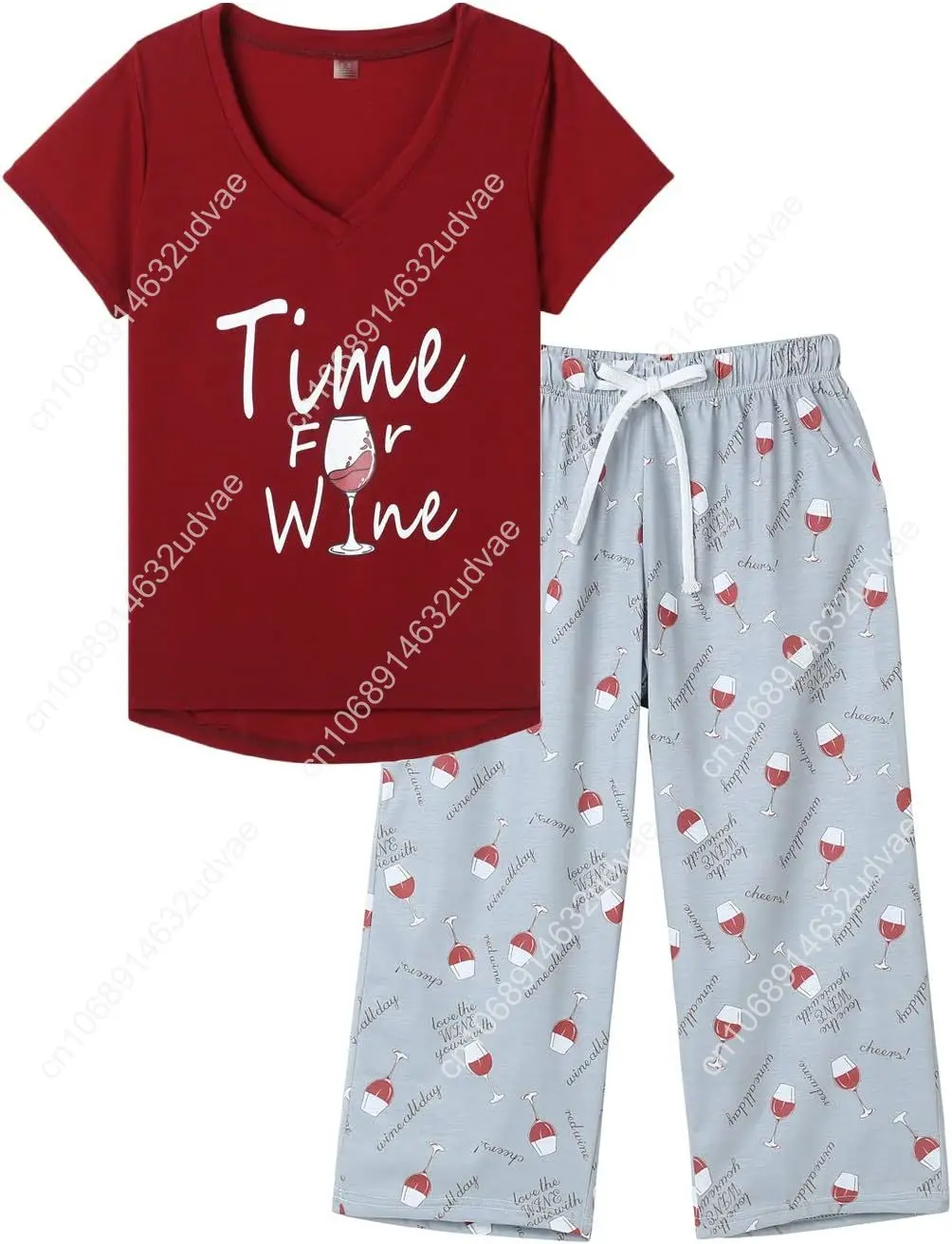 

HONG HUI Women's Capri Pajama Sets Plus Size Sleepwear Top with Capri Pants 2 Piece Sleep Set