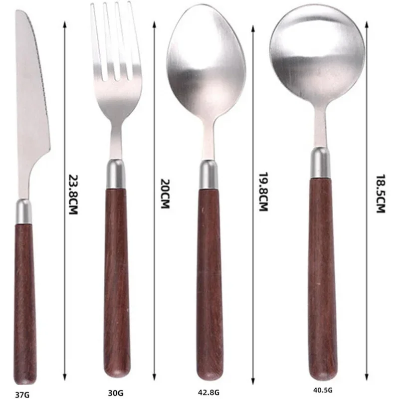 Cutlery Set with Imitation Wood Handle, Polished Stainless Steel Smooth Edge, Knife, Fork, Spoon for 5 People, 20 Pieces for Fam