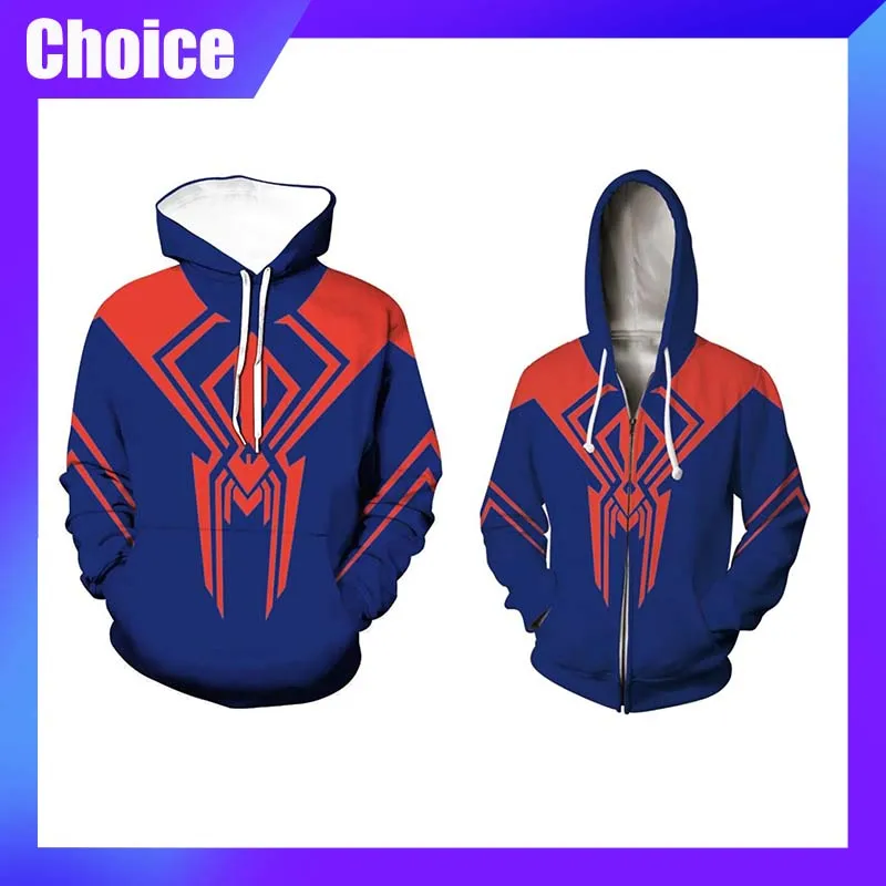 Spider Man 2099 Bluza z kapturem Miguel O\'Hara Anime Druk 3D Cosplay Sweter z zamkiem błyskawicznym Casual Outer Cartoon Odzież męska Sweter Top