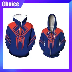 Spider Man 2099 Bluza z kapturem Miguel O'Hara Anime Druk 3D Cosplay Sweter z zamkiem błyskawicznym Casual Outer Cartoon Odzież męska Sweter Top Prezent