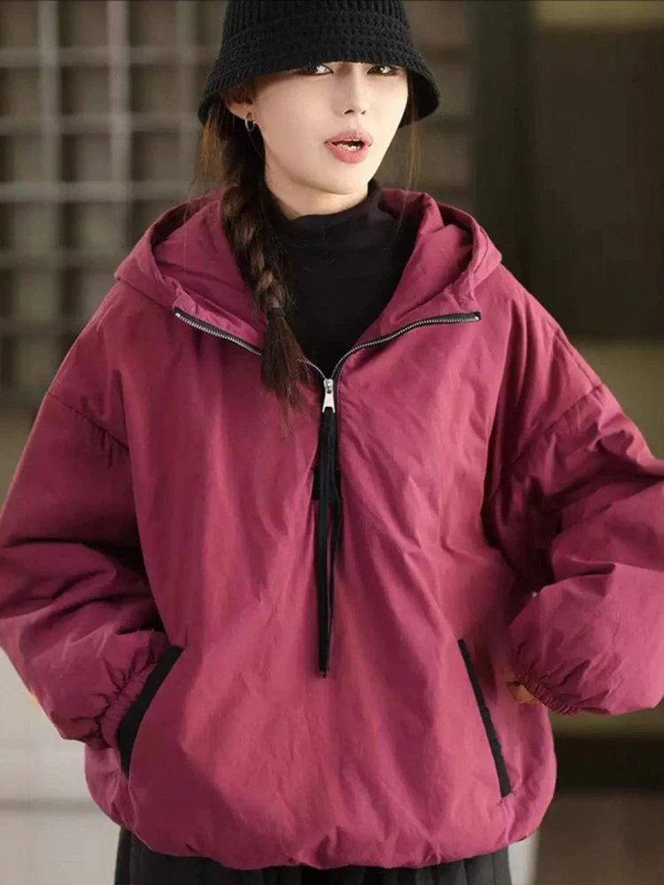 Amax LuluE سترات شتوية كورية مبطنة للسيدات موضة كبيرة الحجم سترات دافئة بقلنسوة 2025 معاطف كلاسيكية فضفاضة غير رسمية متينة للسيدات #5