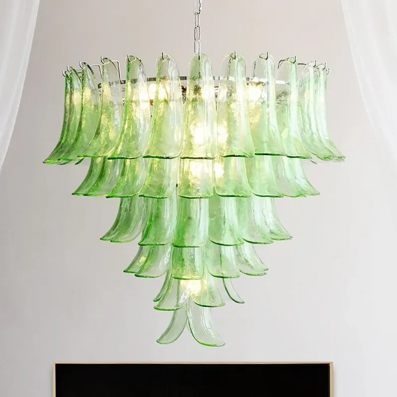 Modern French Murano Glass Horseshoe Chandelier Luxury Pendant Light for Villa Living Room Bedroom Warm Ambient Lighting