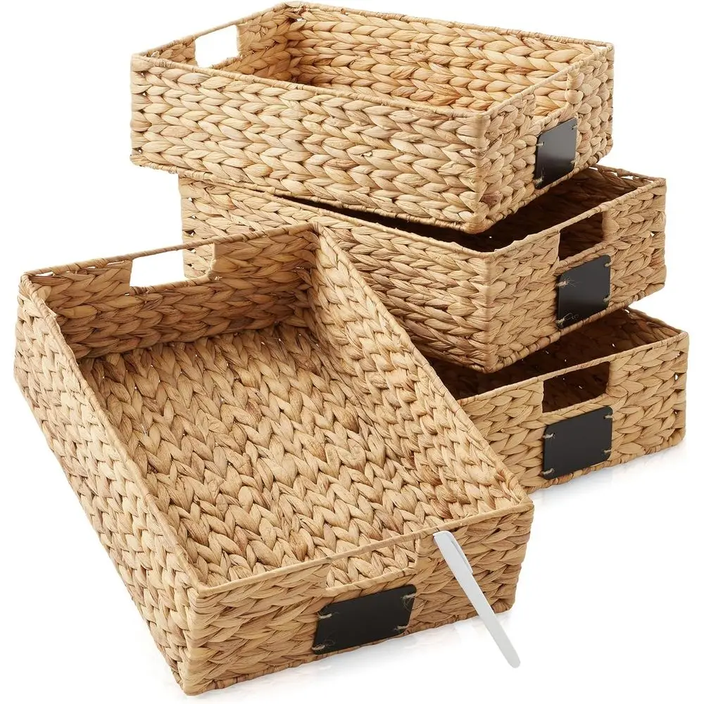 

Set of 4 Woven Pantry Baskets, 12.5 x 17 x 5, with Chalkboard Labels and Marker - Natural, Storage Bin Organizers for Kitchen Sh
