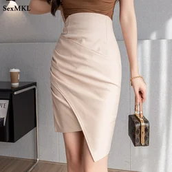 Zarif Ofis Yaz Etekler Kadın 2024 Kore Moda Giyim Elastik Yüksek Bel Faldas Largas Ince Seksi Bodycon Siyah Etek
