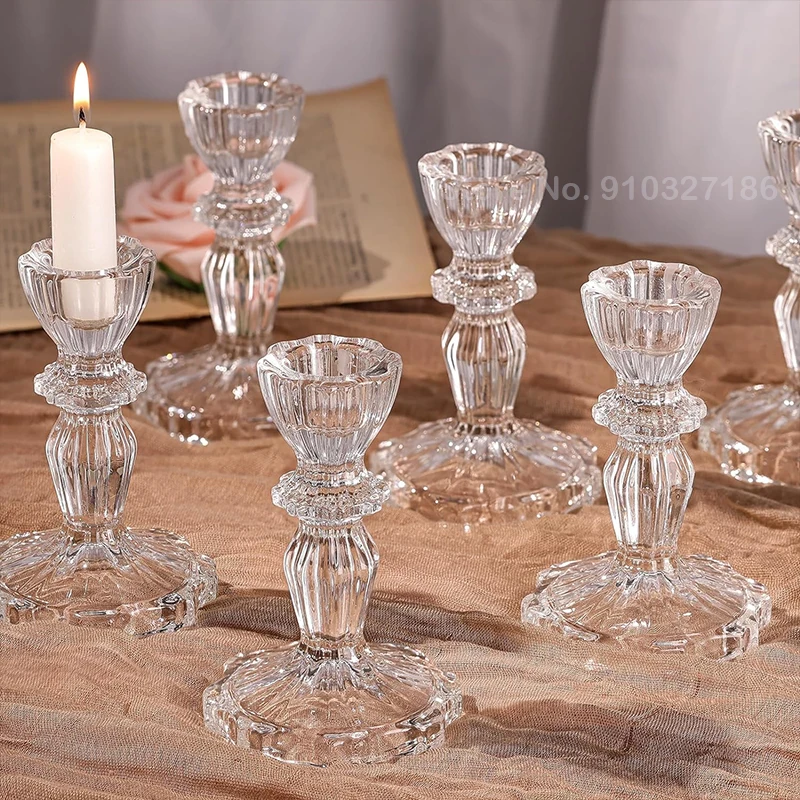 Glass Candlestick Holders Set 6PCS, Clear Taper Candle Holders Bulk, Crystal Tall Candle Holder for DIY Wedding, Festival, Party