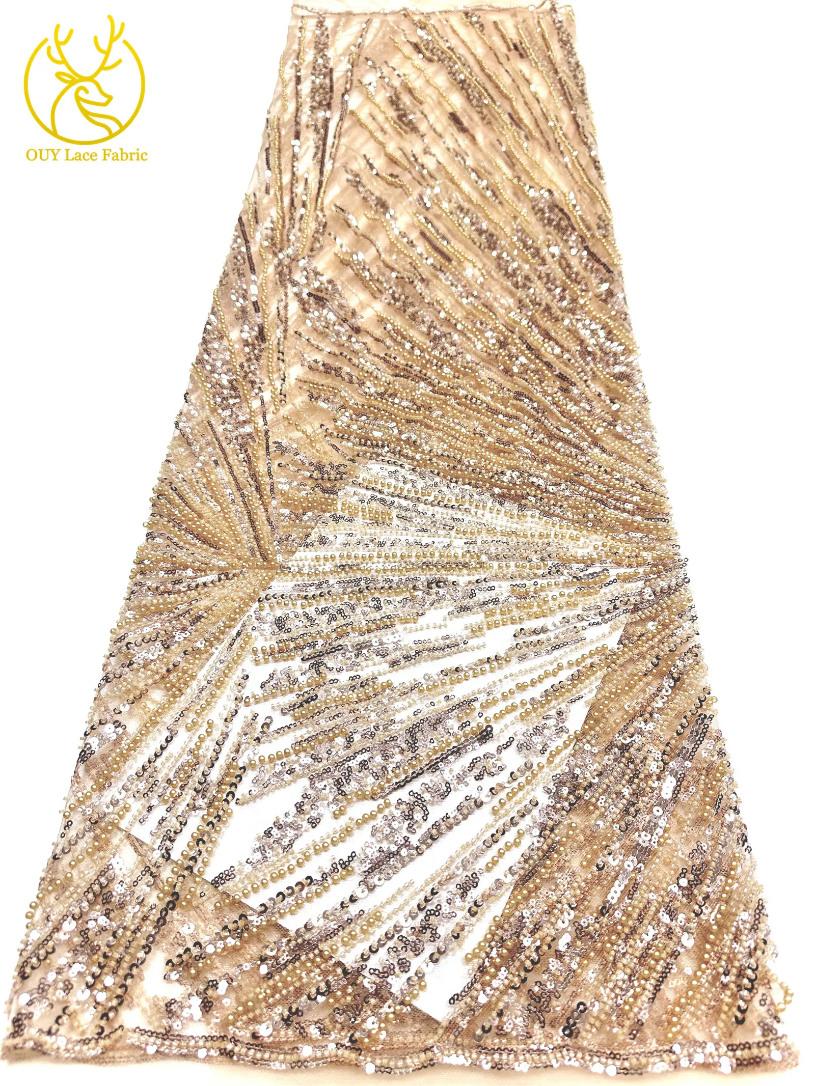 Afrikanischer Perlen-Spitzenstoff 2026 Heißer Verkauf Nigeria Französischer Tüll-Pailletten-Spitzenstoff für Party-Abendkleid-Nähmaterial 5 Yards – Detail 16