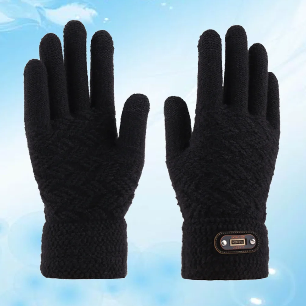 1 زوج قفازات شاشة اللمس محبوك الشتاء الرجال قفازات دافئة دائم لينة مرنة يندبروف الأسود الشتاء الملحقات