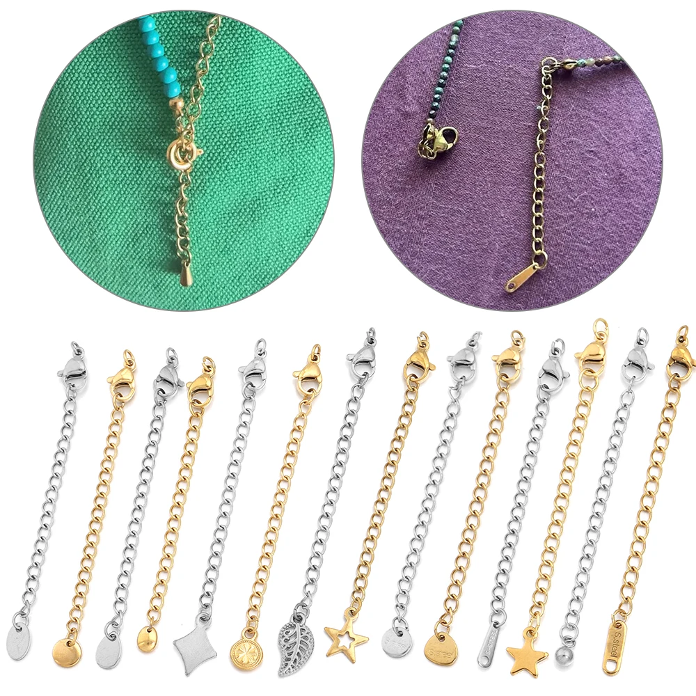 10pcs Stainless Steel Extension Extended Tail Chains Lobster Clasps Connectors DIY Jewelry Making Findings Bracelet Necklaces