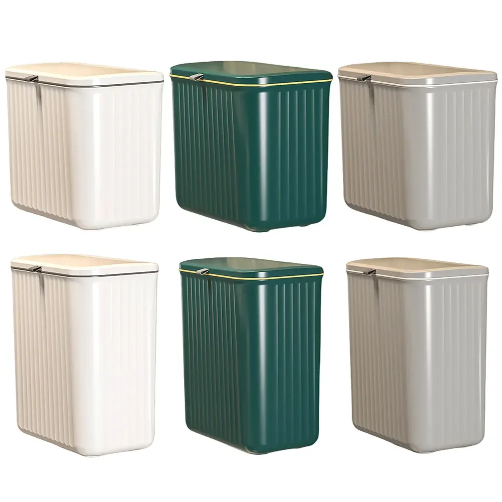 8/12L Narrow Waste Bin Large Capacity Wall Mounted Hanging Trash Can with Lid Multifunction Household Supplies