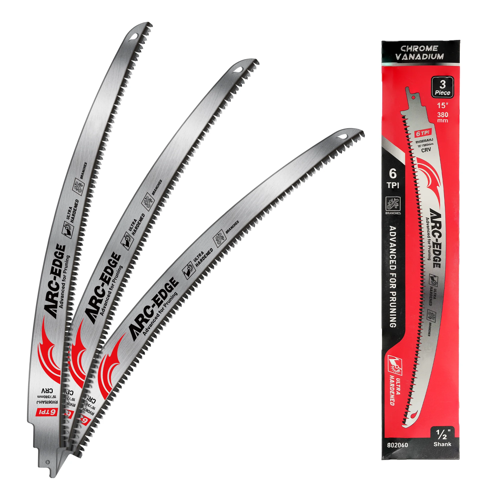 15-Inch Arc Edge Wood Pruning Reciprocating Saw Blades 3PCS 6TPI Japanese Teeth Saw Blades for Tree Trimming, Wood Cutting