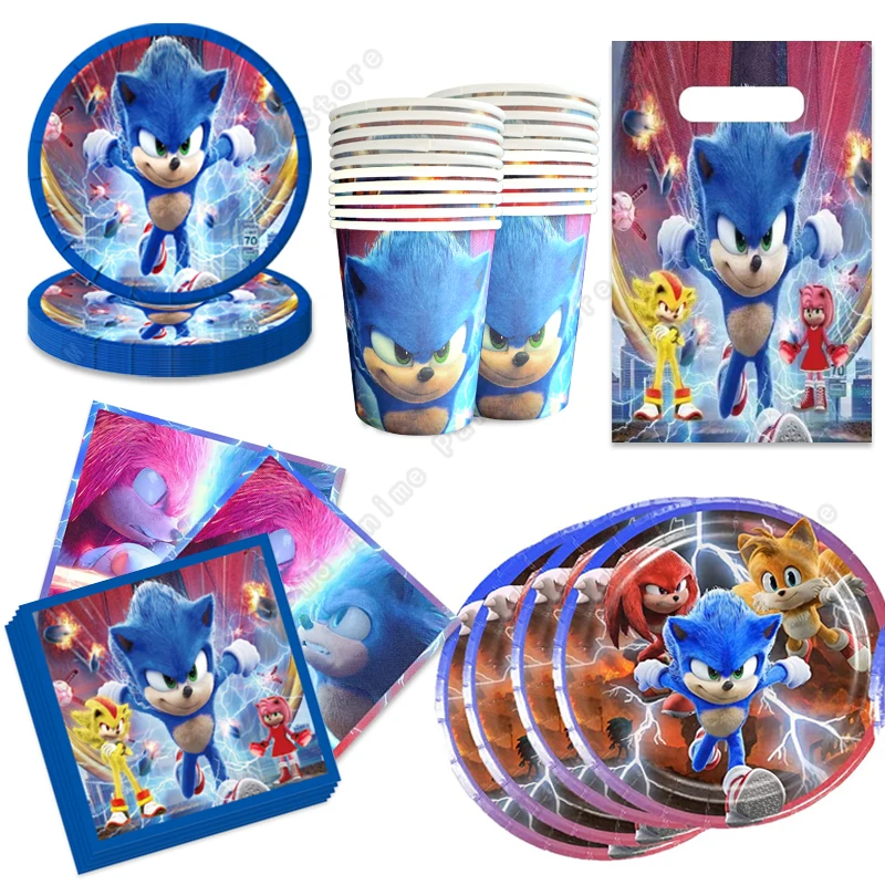 Sonic Birthday Decoration Shadow The Hedgehog Party Supplies Disposable Tableware Set Bag Paper Cups Plate Kit Boy Baby Shower