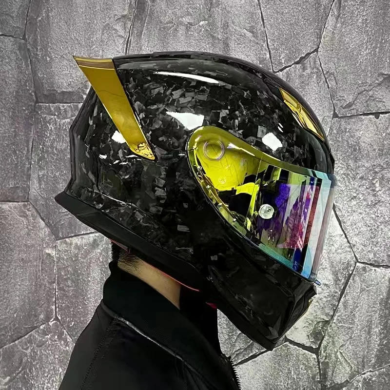

Full Face Gold Visor Carbon Fiber Helmet Motorcycle Cascos Kask Moto De Capacetes Safety Riding Motocross Racing Casque DOT ECE