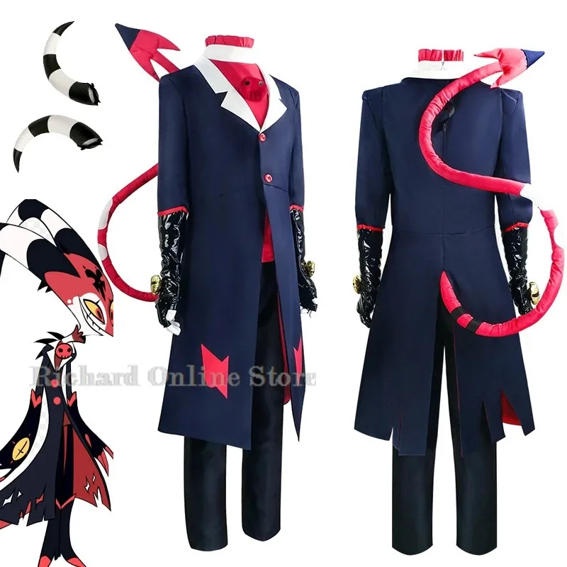 Dd12anime hazbin hellvua blitzo blitz chefe traje demônio chifre imp uniforme roupa buckzo cosplay roupas festa de halloween