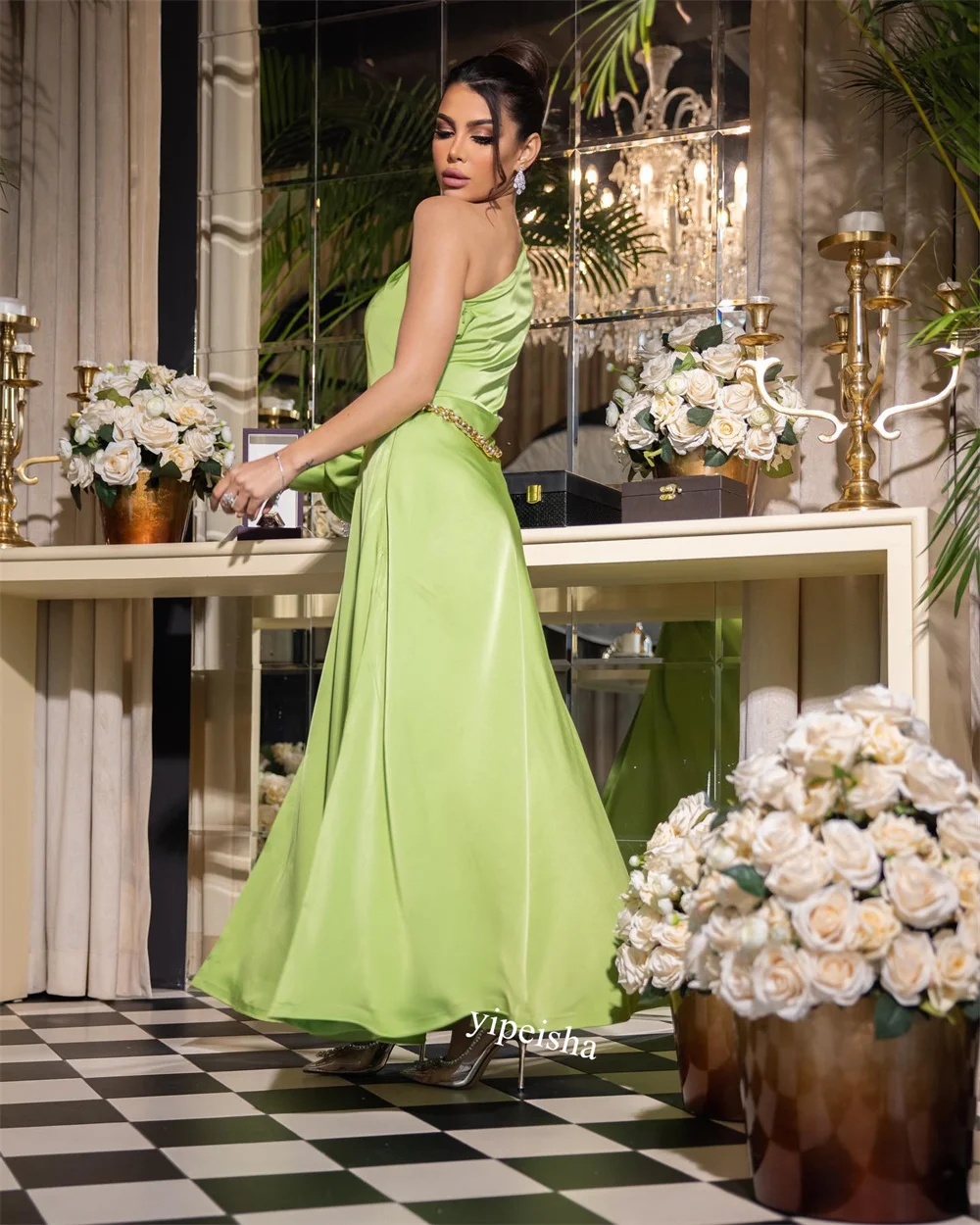 Disesuaikan Jiayigong kualitas tinggi Prom Satin selempang Homecoming A-line satu bahu Bespoke gaun acara gaun Midi