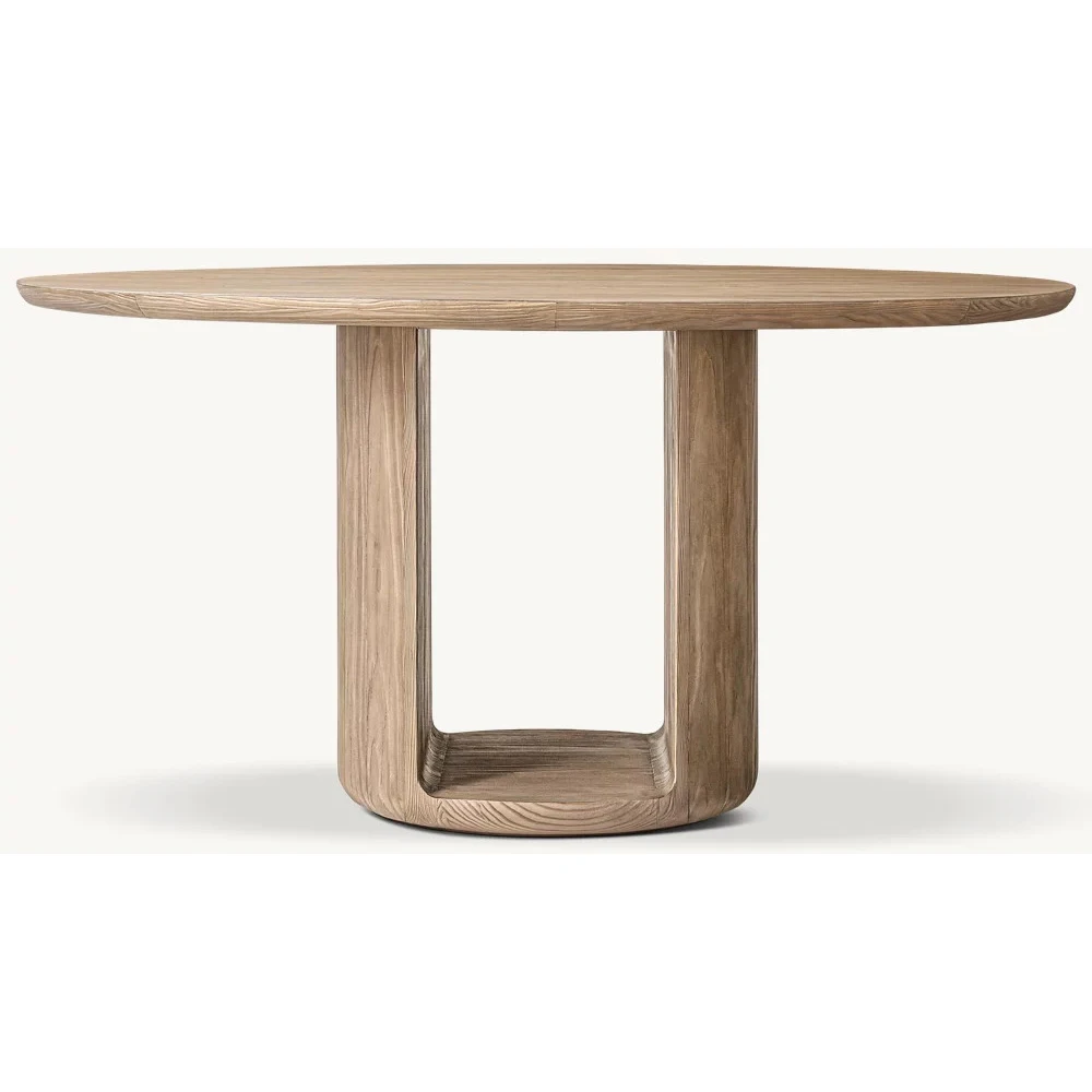 Matte Retro Silver Fir Round Solid Wood Home Dining Table