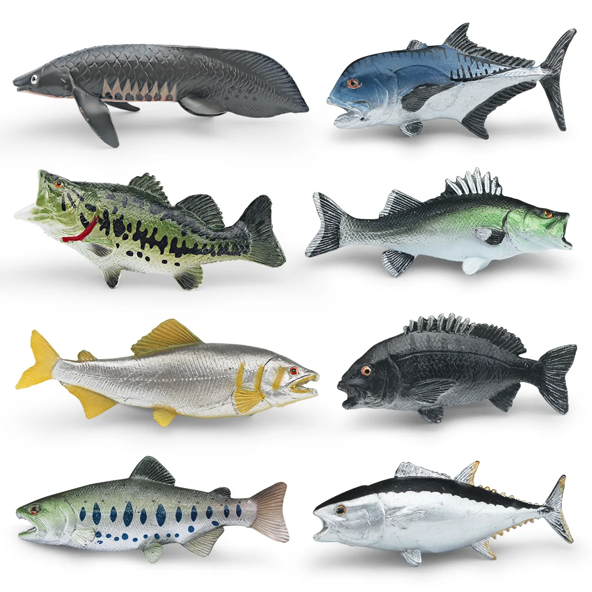 Mini Tuna Snapper Bull Trevally Large Mouth Bass Salmon Marine Animal Model Sea Animal Fish Miniatures Home Decor Simulation