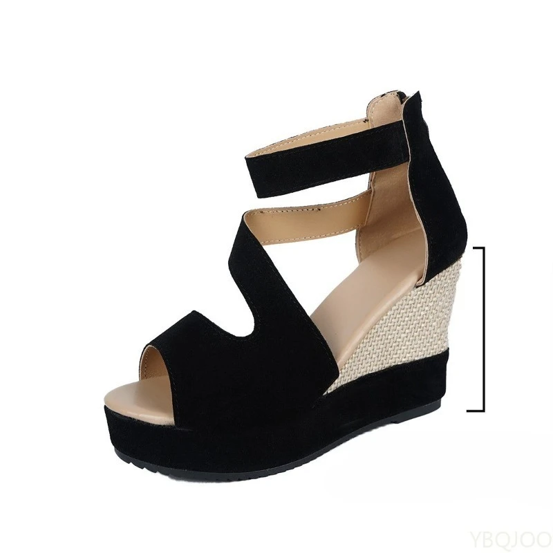 صيف جديد كبير المنحدر كعب فم السمكة المرأة الصنادل مع سستة منصة مقاومة للماء صنادل عالية الكعب للارتداء الخارجي 2026