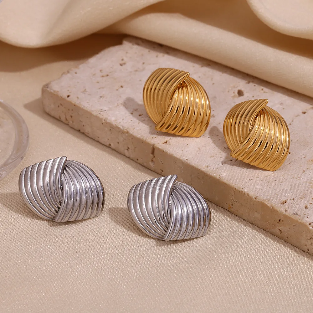 CARLIDANA New Fashion Retro Geometric Texture Fan Earrings Creative 18k Gold Plated Stainless Steel Personalized Trendy Women's
