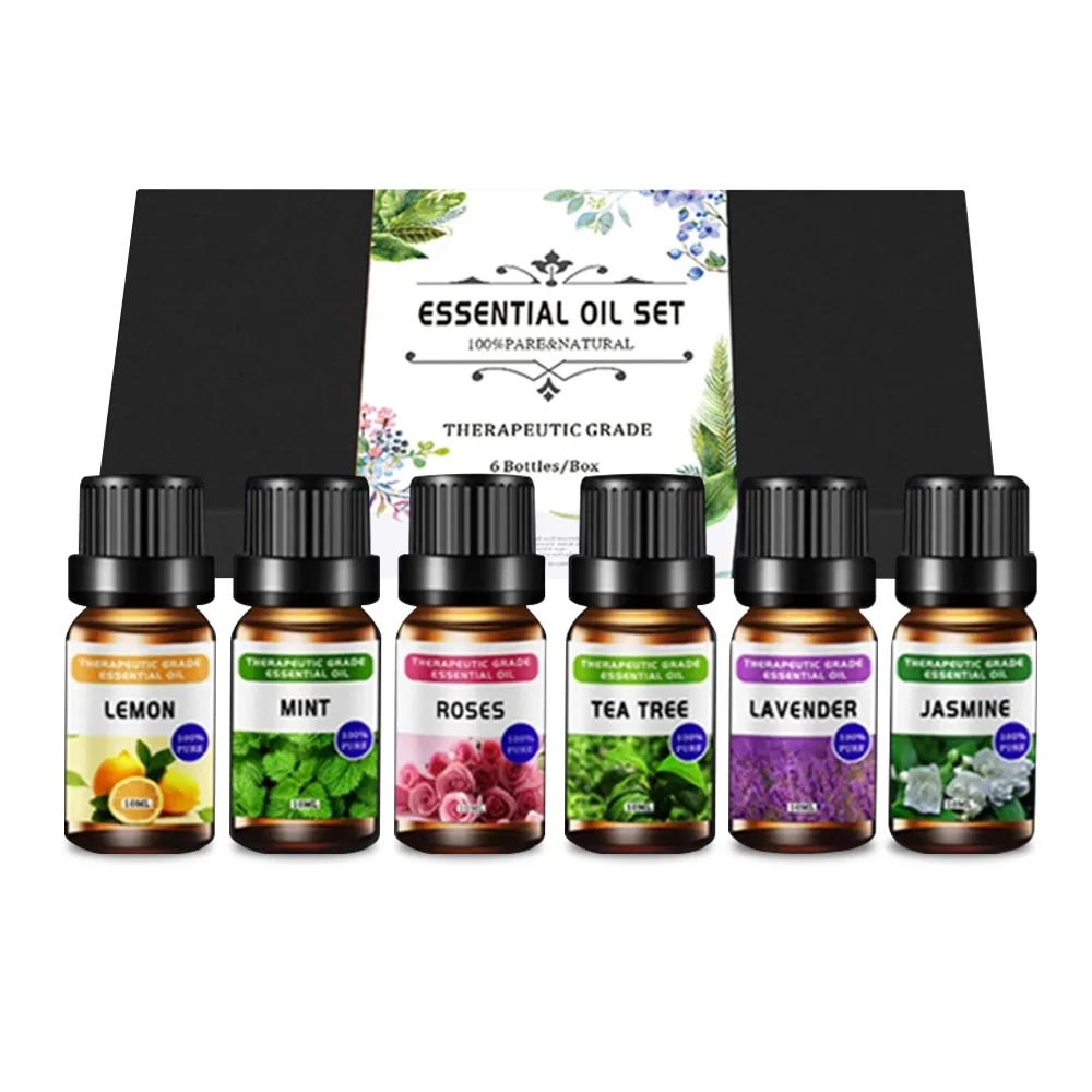

6pcs Essential Oil Set 10ml Pure Natural Aromatherapy Essential Oil Lemon Mint Rose Tea Tree Lavender Jasmine Diffusing Candle