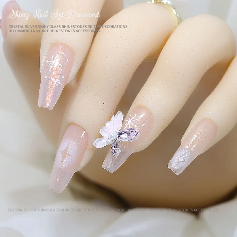 5 Stück glänzende Spleiß Schmetterling rosa weiß Marquise Diamant Flügel Perle Körper Legierung Nail Art Strass Dekorationen Maniküre Charms