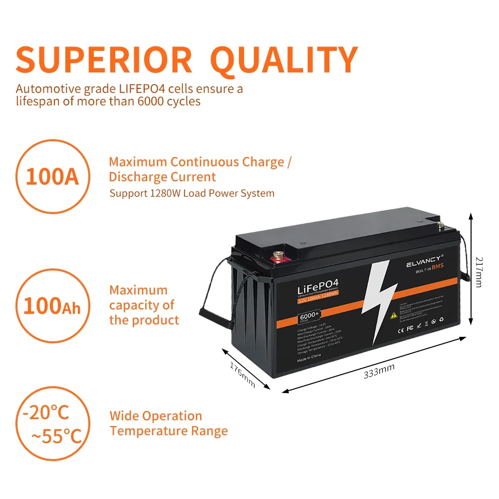 Grade A 12V lifepo4 Battery Pack 100AH 200AH 300AH 24V Lithium Iron Phosphate Battery Build in BMS For RV Golf Carts No Tax