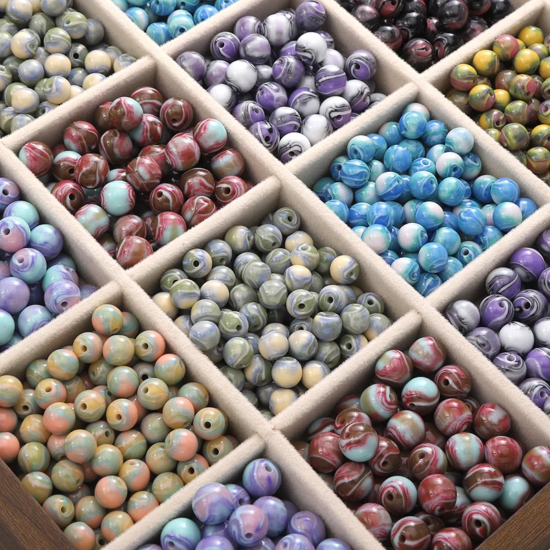 

10-20pcs Oil Painting Color Resin Beads 8/10mm Round Spacer Loose Beads For Jewelry Making DIY Bracelets Phone Chain Accessories