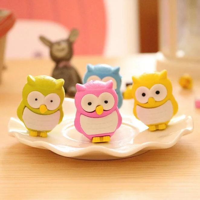 

2pcs/lot Kawaii 3D Owl design non-toxic eraser students' gift prize Children's educational toys office school supplies