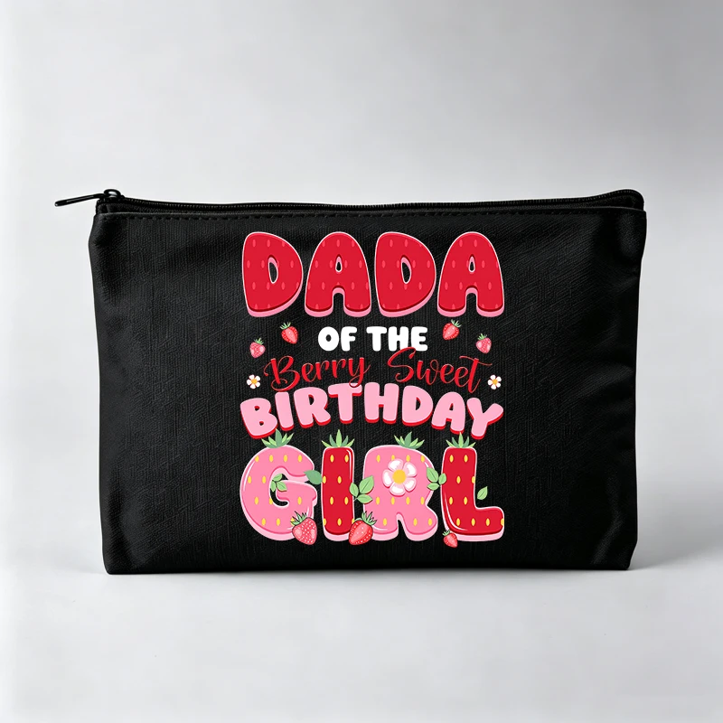 Women's Strawberry Letter Print Makeup Bag, Sweet Typography Cosmetic Pouch for Daily Use