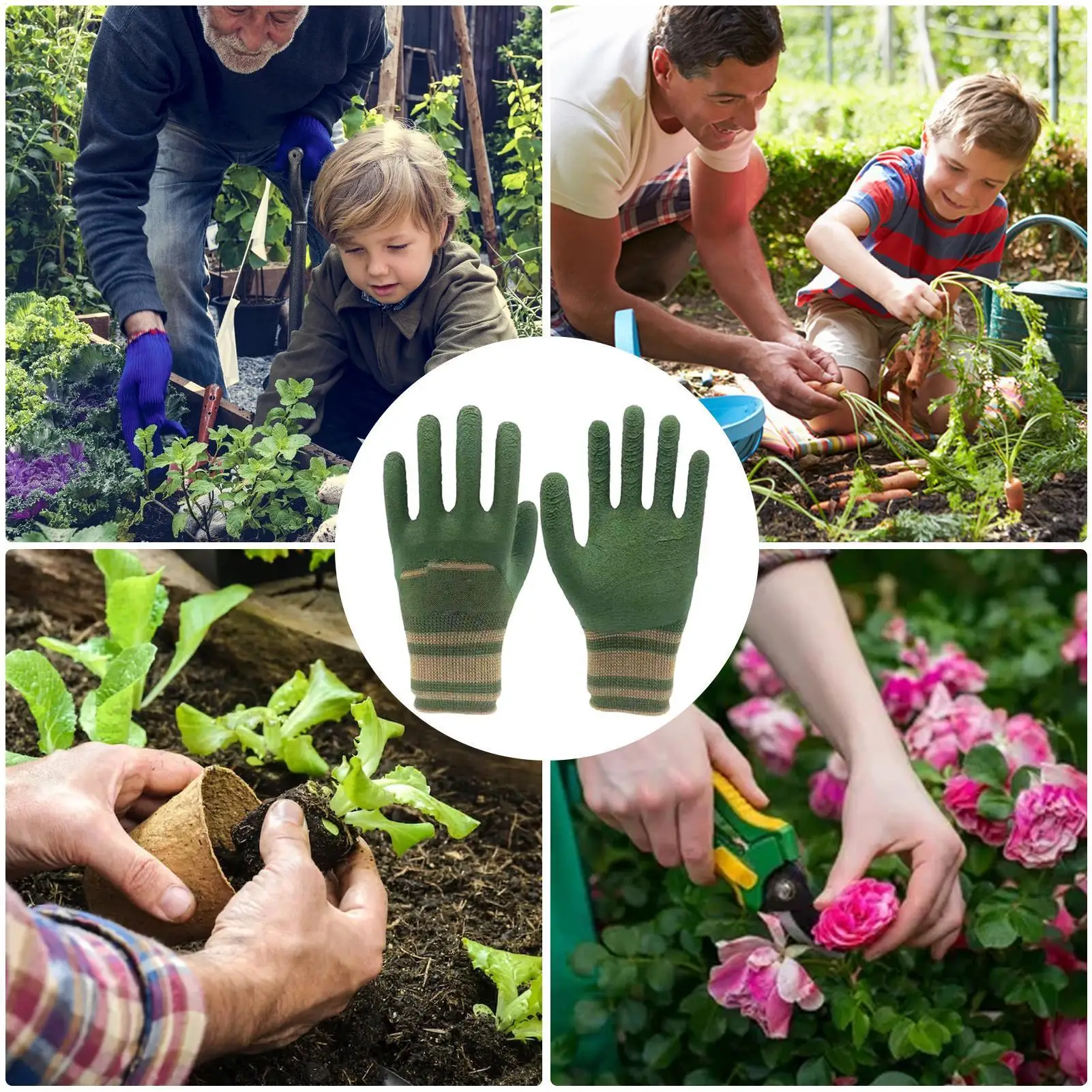 1Pair of Gardening Gloves Rubber Waterproof Horticultural Gloves Non-slip Protective Gear for Vegetable Flower Plant Gardening