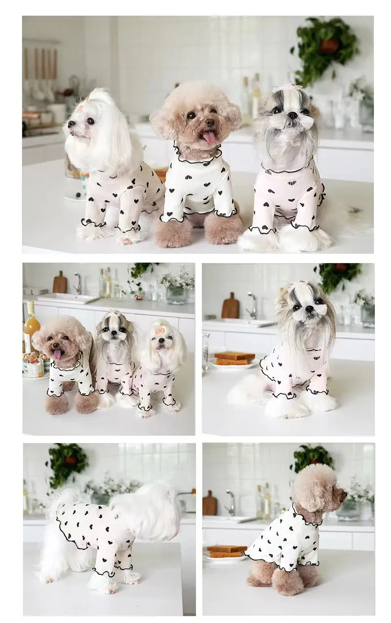 Herbst Winter Haustier Unterwolle Hund Kleidung Nette Herz Druck Waffel Hause Weste Hund Katze Yorkshire Schnauzer Malteser Neue Jahr Weihnachten – Detail 8