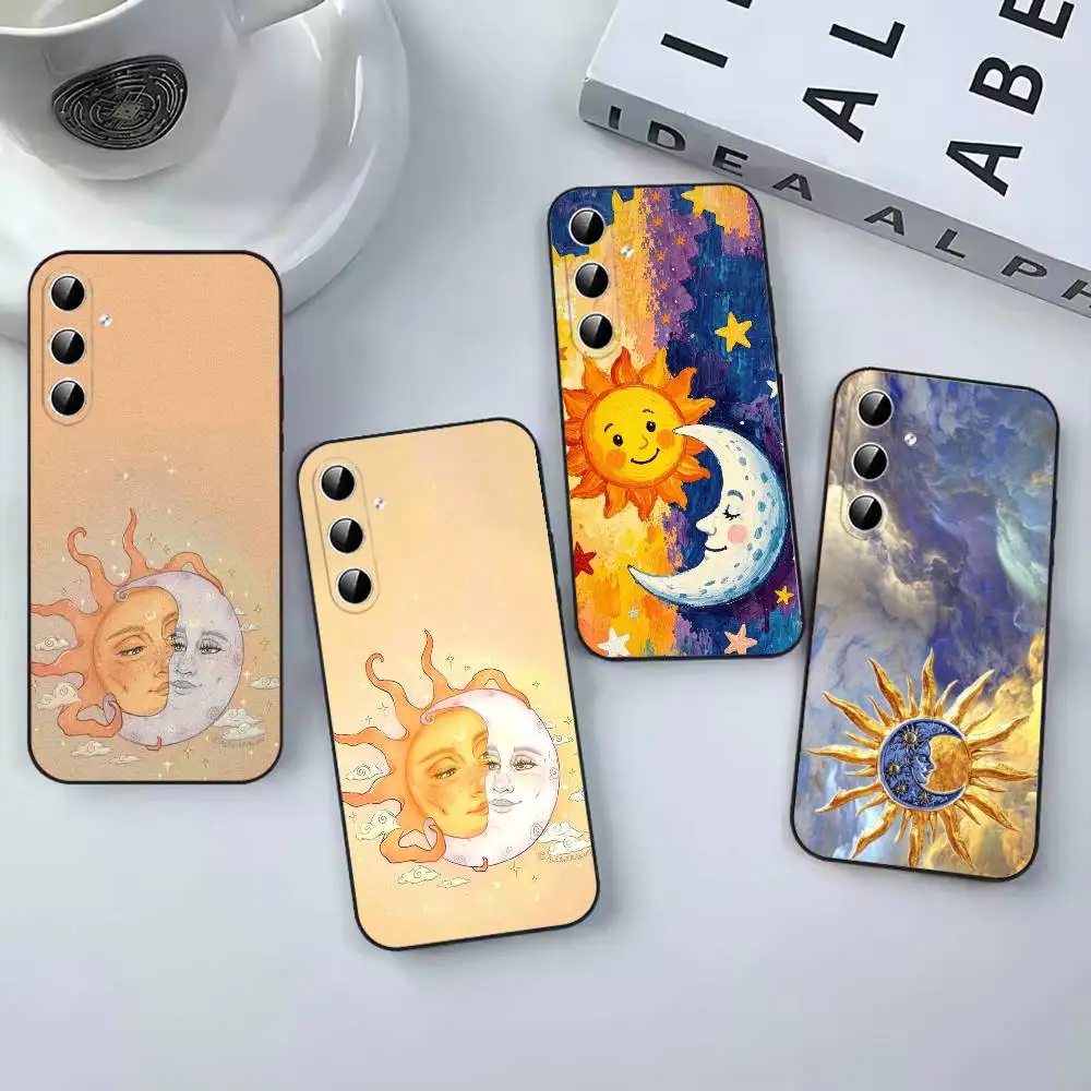 Couple Cartoon Aesth Sun Moon Fashion Phone Case Black Cover For Samsung Galaxy A12,22,32,52,53,71,73, Note9/10/20 Ultra