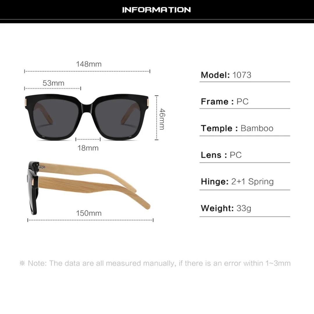 แว่นกันแดดทรงกรอบสีสันสดใส ทำมือ สำหรับผู้ชายและผู้หญิง เลนส์สะท้อนแสง ป้องกันรังสียูวี 400  วัสดุไม้ไผ่