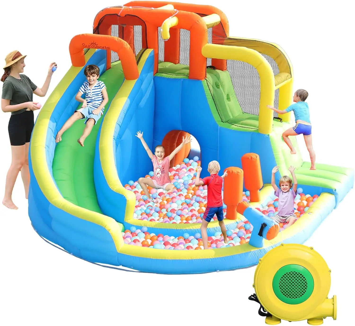 Kids Inflatable Water Slide Bounce House with Splash Pool - Outdoor Backyard Bouncy Castle for Wet & Dry Fun, Water Park Party Toy