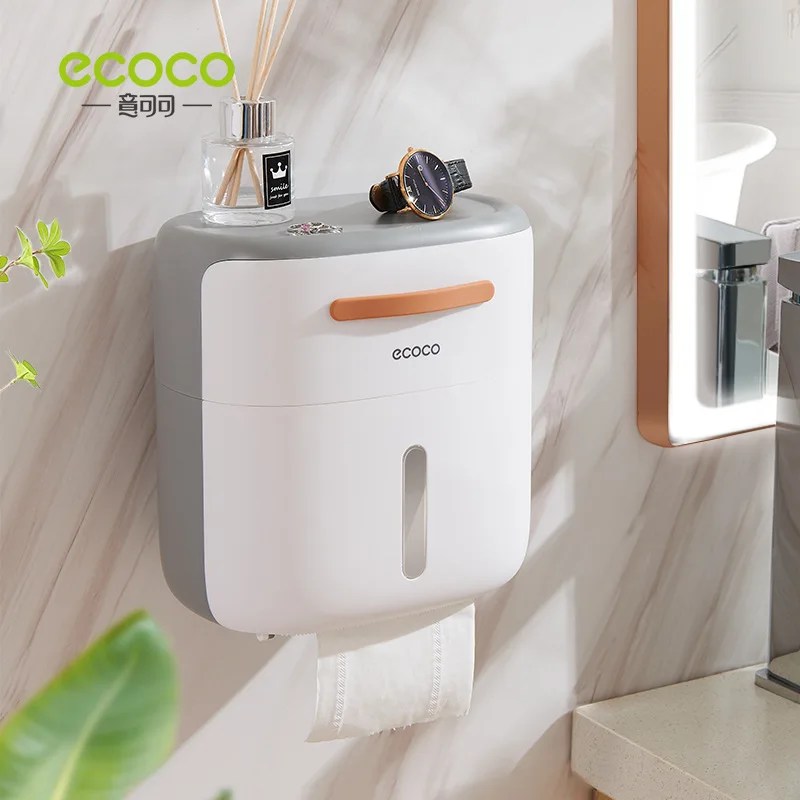 

ECOCO Wall Mounted Toilet Paper Holder Shelf Waterproof Tissue Storage Box Multifunctional Roll Organizer Bathroom Accessories