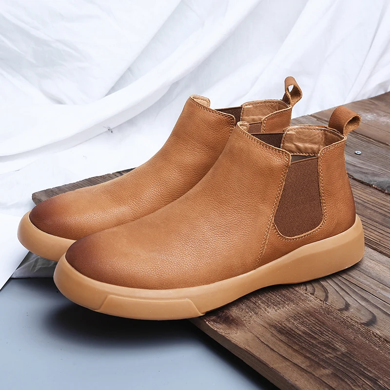 Winter Leather Men Ankle Boots with Fur High Quanlity Man Chelsea Boots Outdoor Casual Shoes No-slip High Top Male Work Shoes