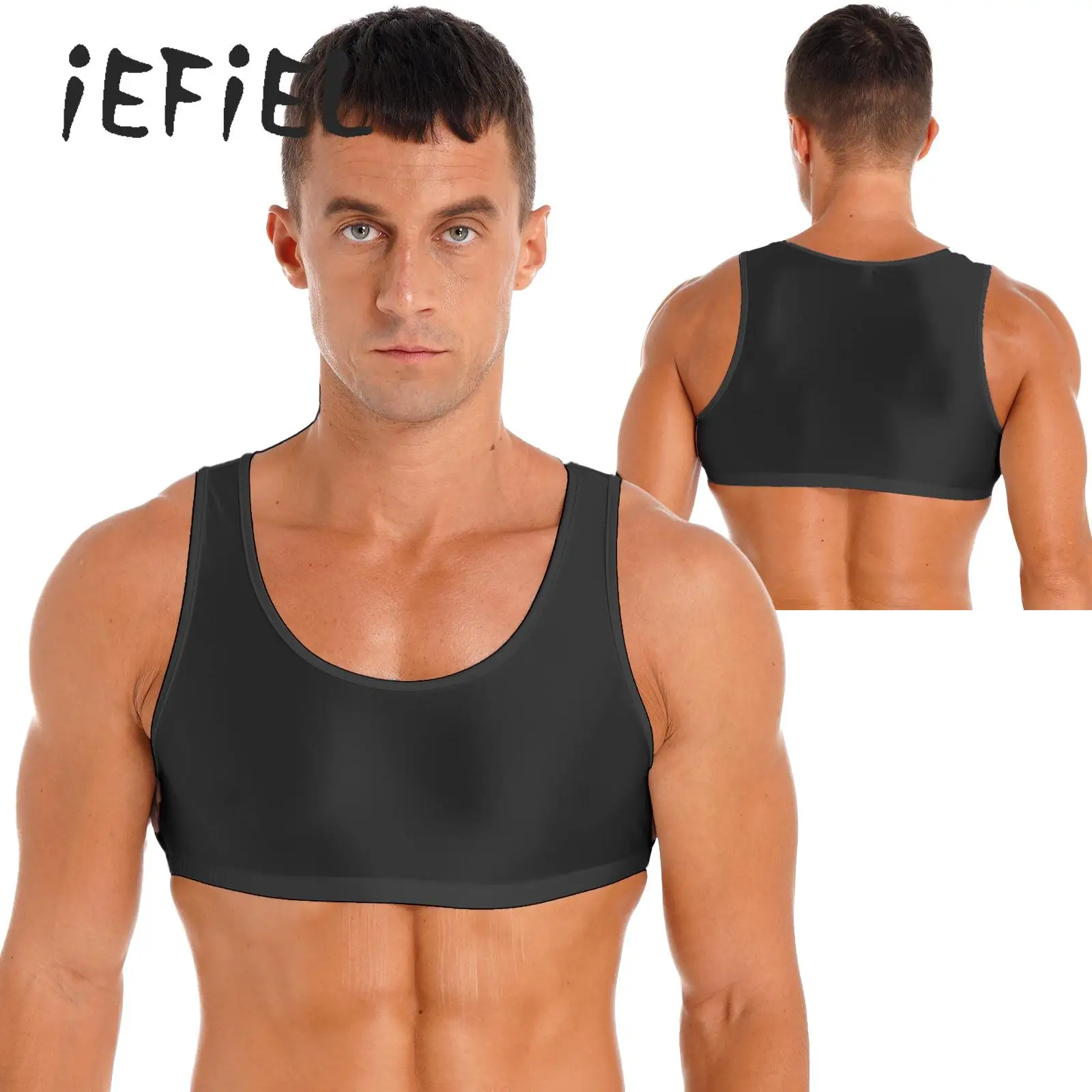 

Mens Glossy Crop Tank Top Swimsuit Sleeveless Y Back Muscle Half Tee T-Shirts Swimwear Beach Sport Vest Tops Bathing Suit