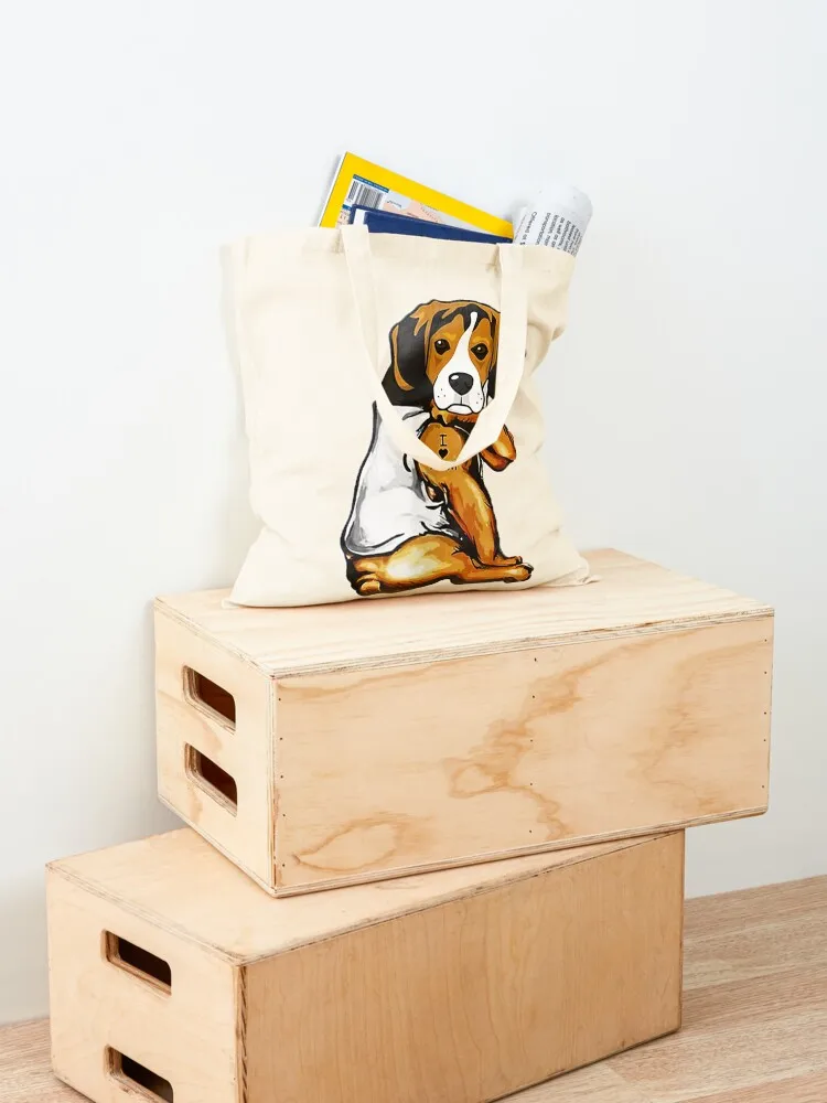 بيغل الكلب الوشم أنا أحب أمي حمل حقيبة المتسوق حقيبة المرأة قماش حقيبة صديقة للبيئة كيس التسوق صب فام #4