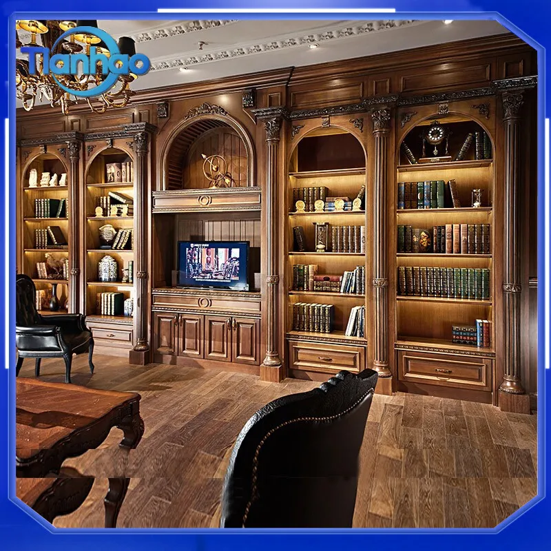 Modern Custom Solid Wood Bookcase for Home Library Office Study Room Antique Style Decorative Bookshelf for Entire House