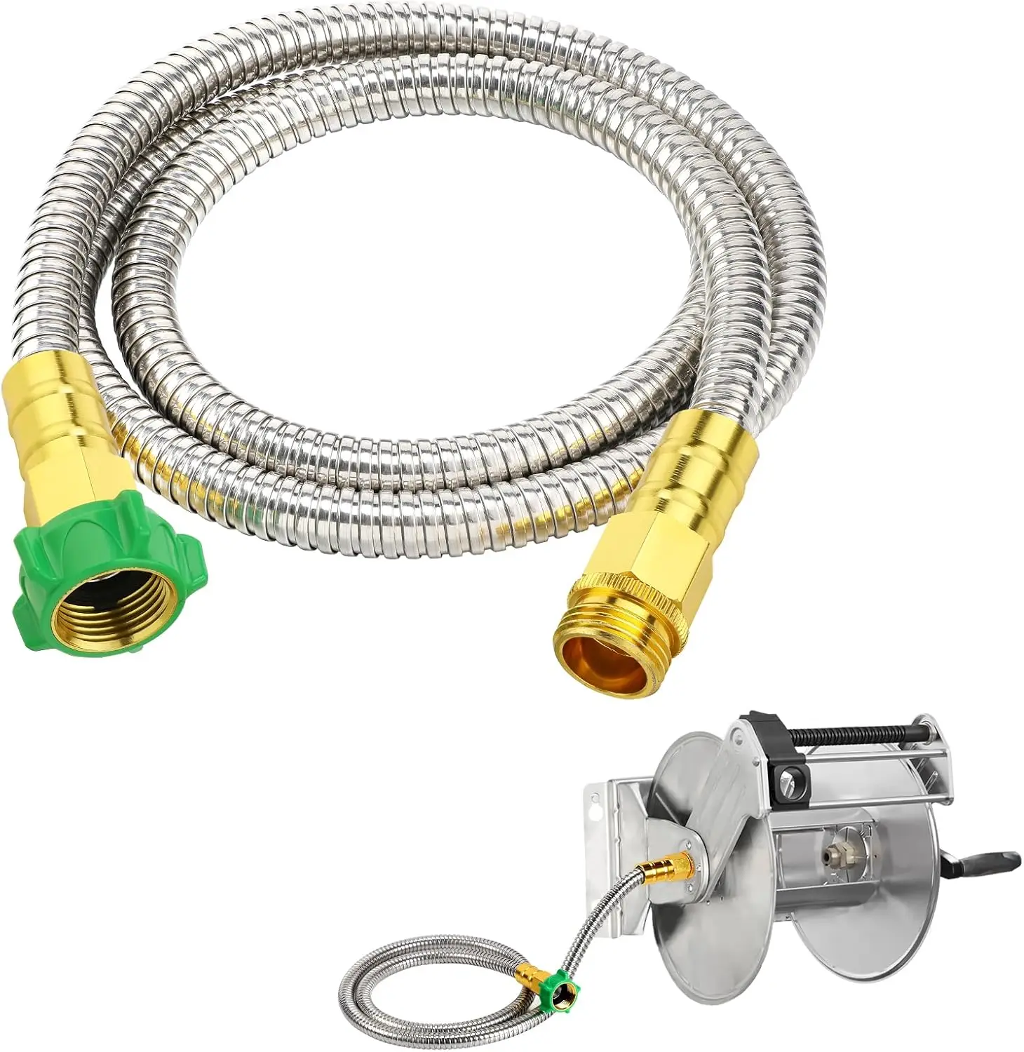 

5ft Short Garden Hose with Male to Female Connector, 304 Stainless Steel Leakproof Leader Hose for Reel, Outdoor Watering, Car