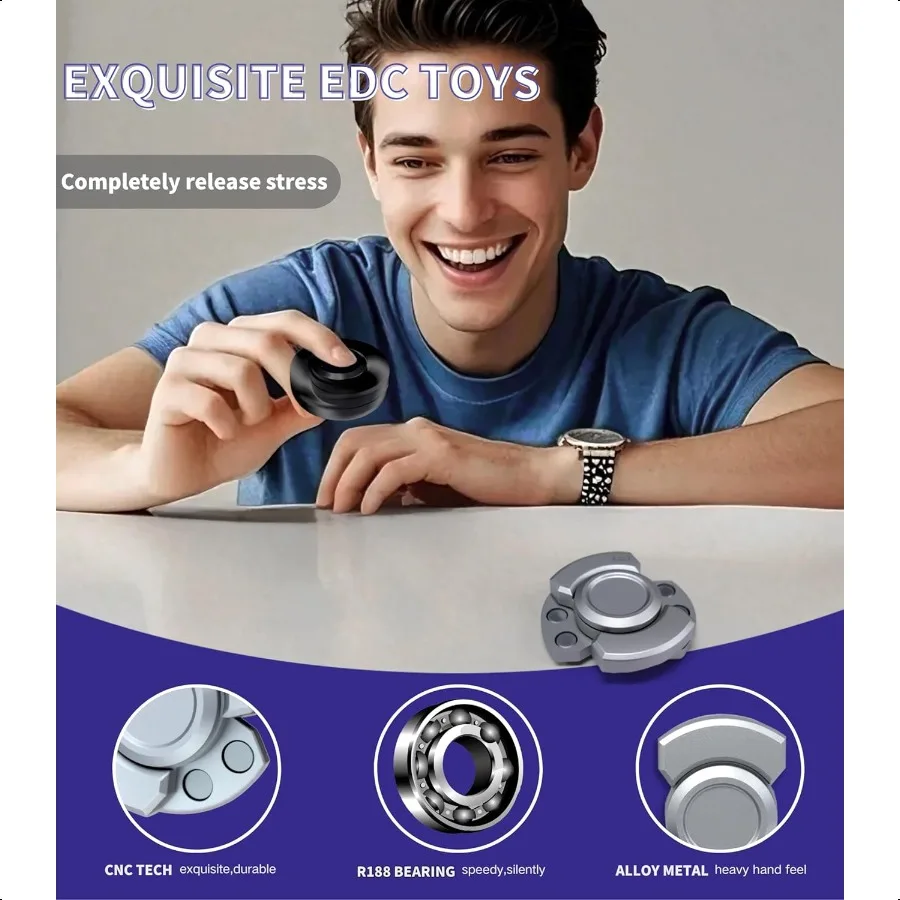 Metal Fidget Toys Adults3 Play Model Fidget Spinner Fidget Clicker Fidget Slider UltraSilent HighSpeed Rotation Compact Str Rel