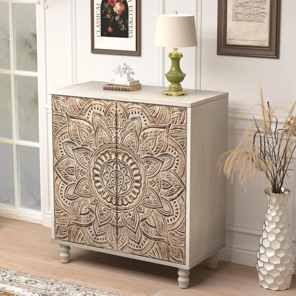 

Vintage Entryway Accent Cabinet with Adjustable Shelf and 2 Doors, Farmhouse Buffet Sideboard for Kitchen Dining Room Hallway