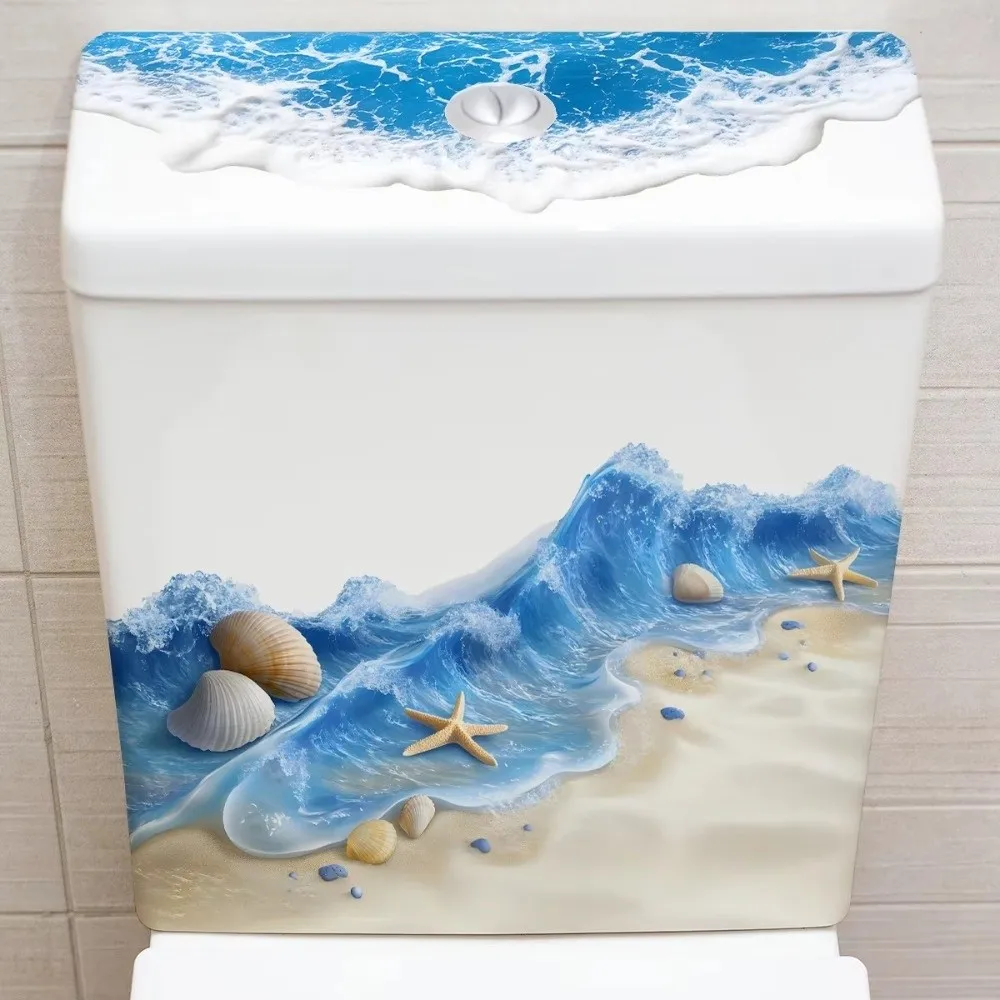 Realistic Design 3D Ocean Wave Sticker Removable Adhesive Waterproof Toilet Sticker Anti-Slip Self-Adhesive Bathroom Floor Decal